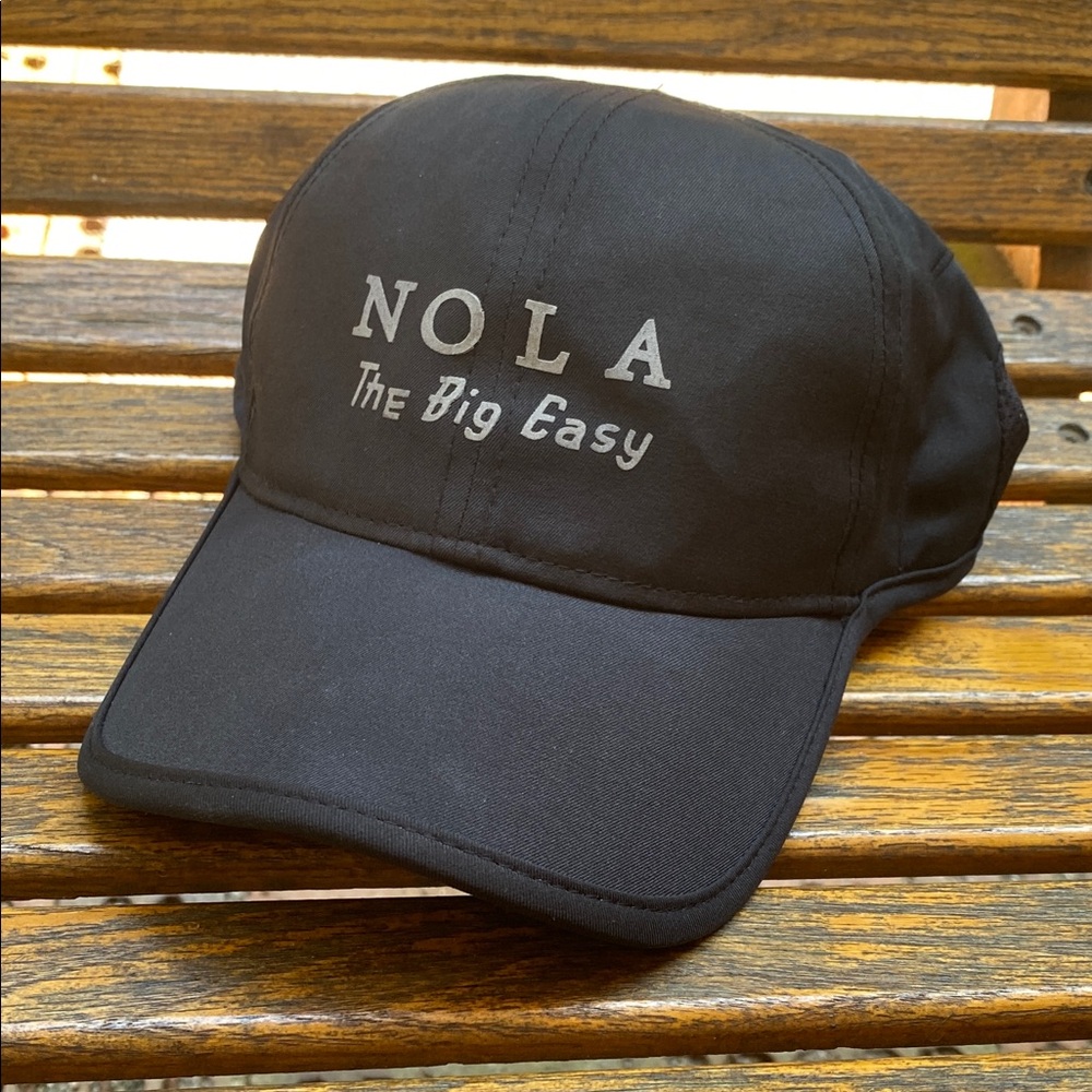 Nola The Big Easy fitted Black Cap with gray screen print 8 panel style vented